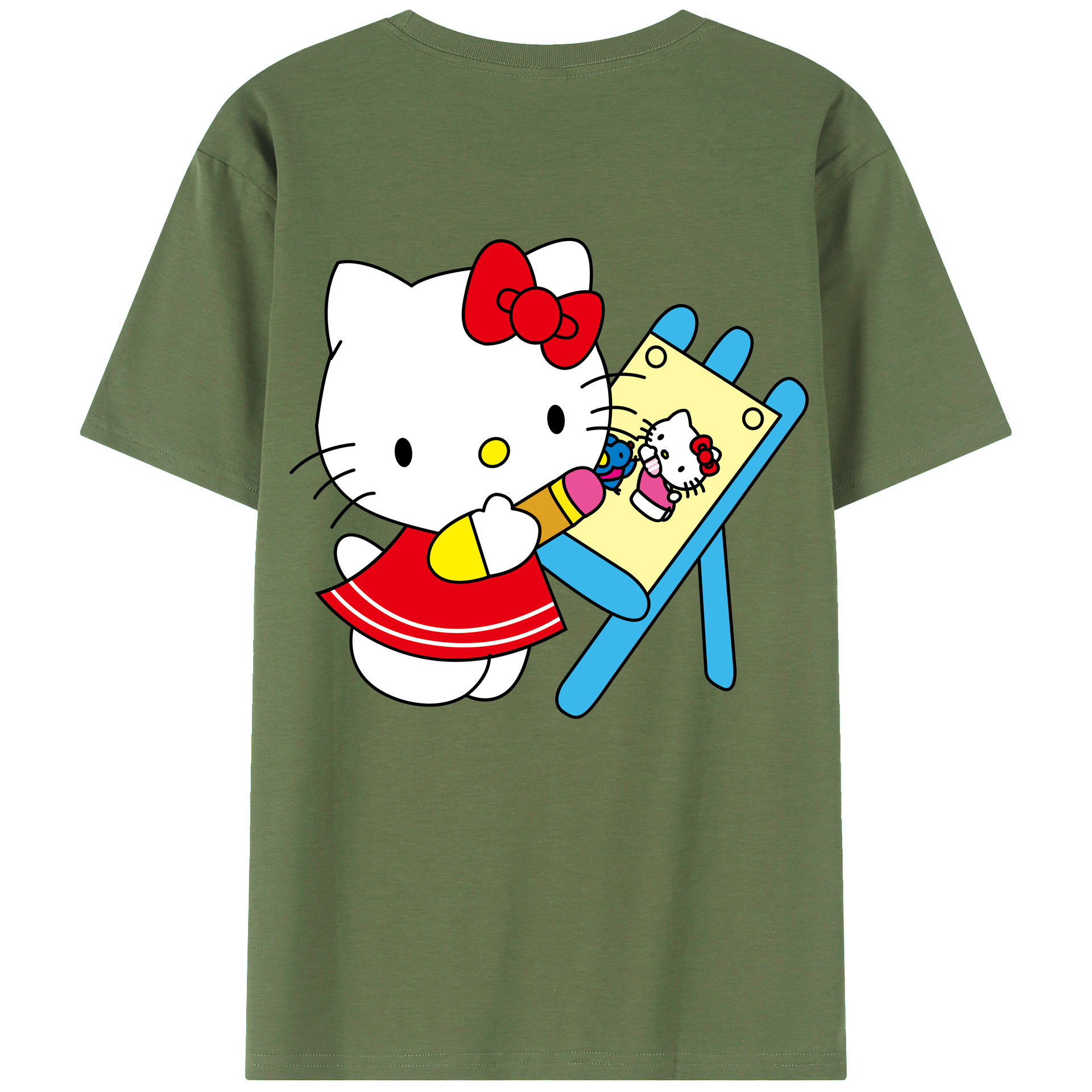 （画像用） Hello Kitty ハローキティ 綿100％ メンズ半袖Tシャツ（バックプリント） 通気性